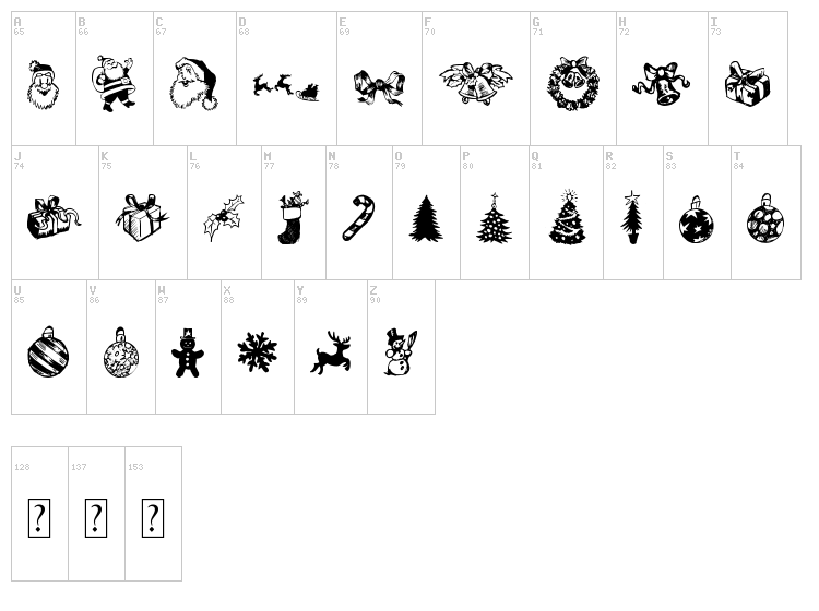 Xmas Doods font map